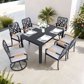 7-PCs Outdoor Patio Aluminum Furniture Set, with 4 Dining Chairs & 2 Swivel Rockers Sunbrella Fabric Cushioned, Nature-Inspired Branch-Like Backr 7-PCs Outdoor Patio Aluminum Furniture Set, with 4 Dining Chairs & 2 Swivel Rockers Sunbrella Fabric Cushioned, Nature-Inspired Branch-Like Backr