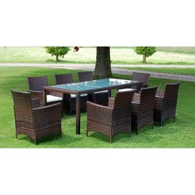 9 Piece Patio Dining Set with Cushions Poly Rattan Brown 9 Piece Patio Dining Set with Cushions Poly Rattan Brown